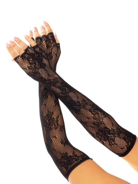 Fingerless lace gloves with floral pattern