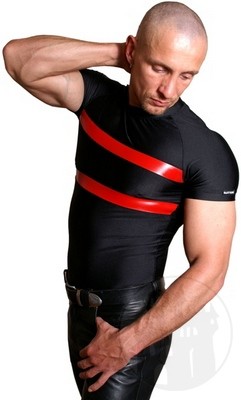 Stretch T-shirt with thin latex stripes